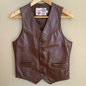 VTG Western Ranch Cowboy Brown Leather Vest Size 36